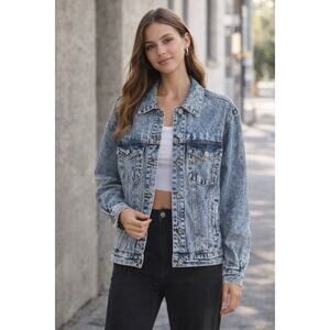 Vintage 80s 90s Acid Wash Denim Jacket Grunge Skater Highway Jeans Boxy Cotton